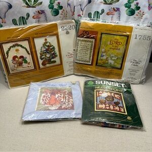 Vintage Needlepoint and Cross Stitch Kits Collection - Set of 4